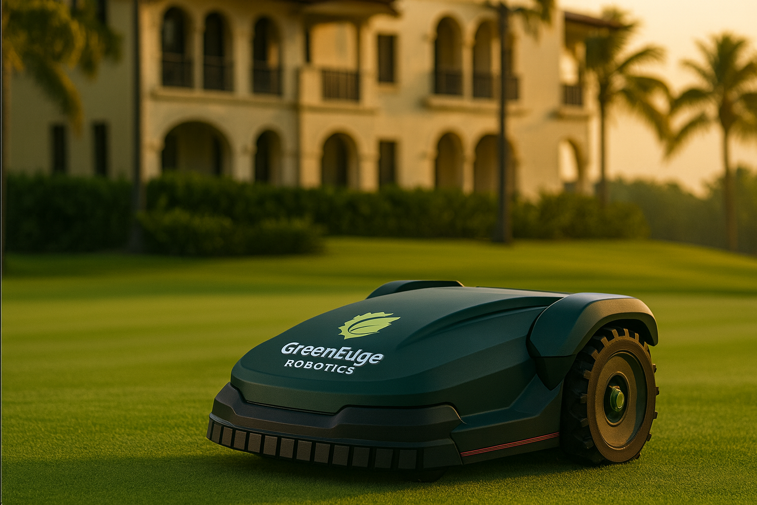 Autonomous mower at a luxury resort lawn